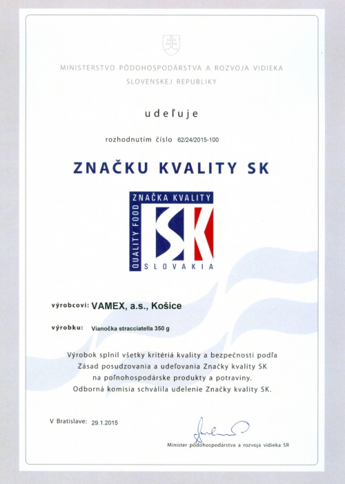 2015 - Značka kvality SK - Vianočka Stracciatella - VAMEX, a.s. Košice