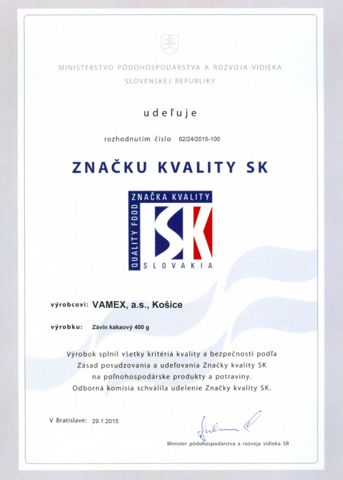 2015 - Značka kvality SK - Závin kakaový - VAMEX, a.s. Košice