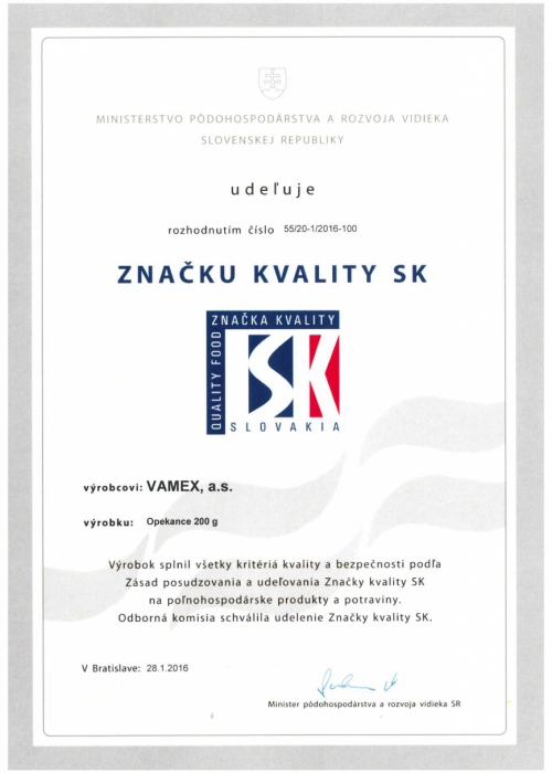 2016 - Značka kvality SK - Opekance - VAMEX, a.s. Košice